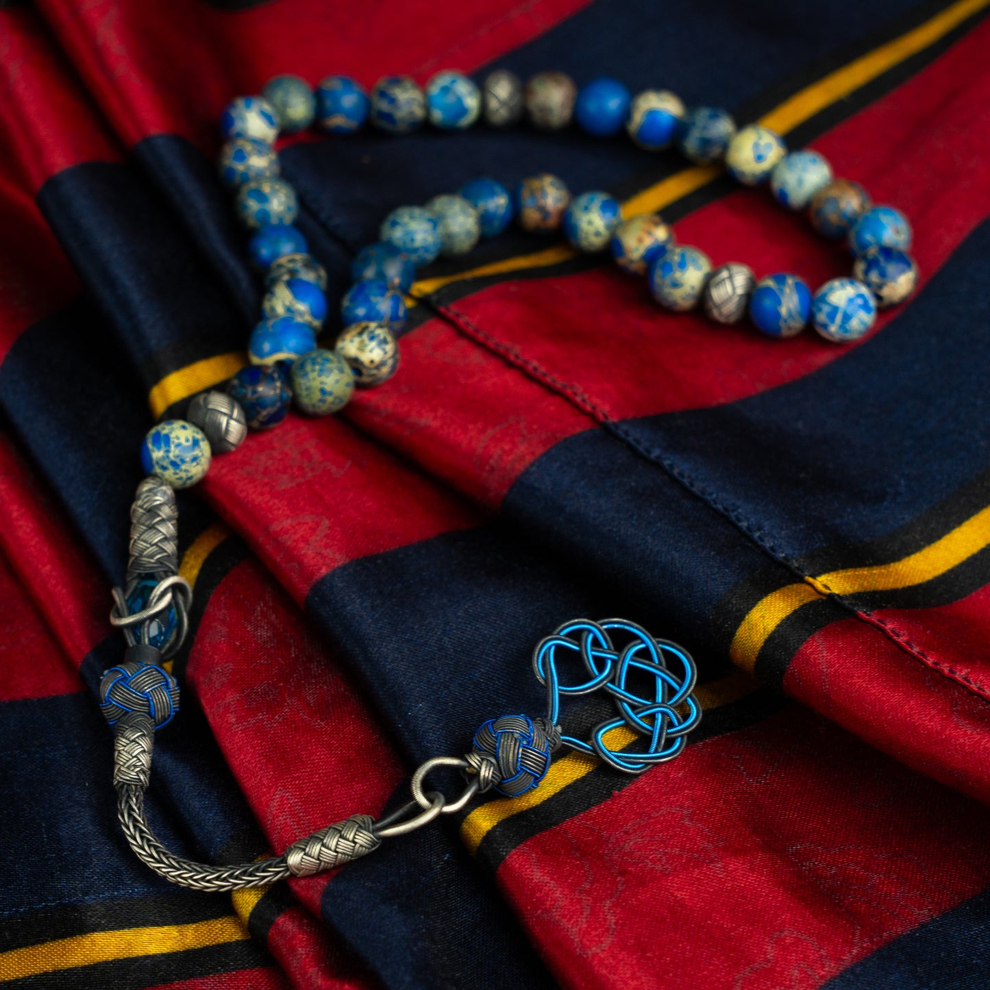 Azure Legacy – Variscite Stone Father-Son Tasbih Set with Sterling Silver Trabzon-Style Kazaz Tassels