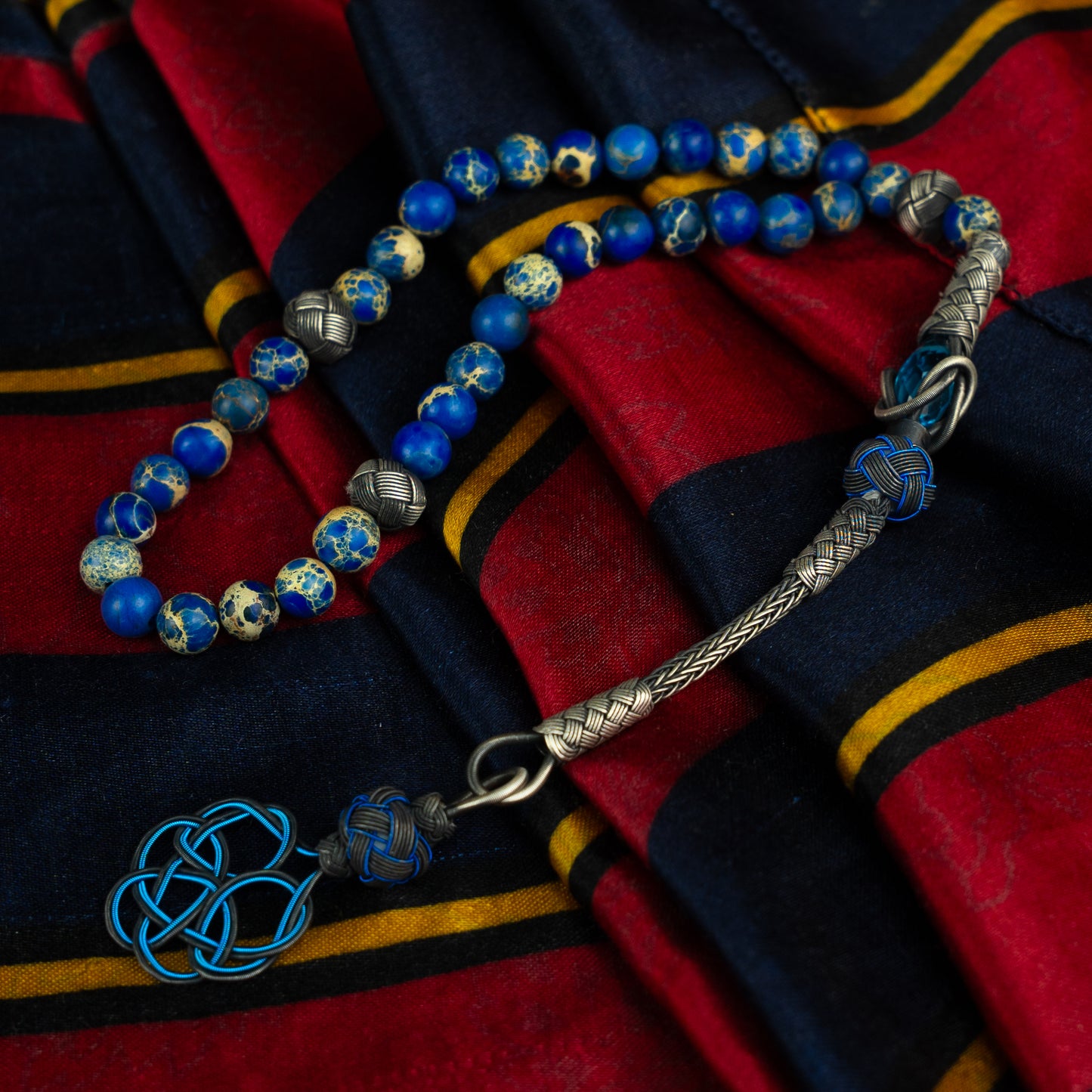 Azure Legacy – Variscite Stone Father-Son Tasbih Set with Sterling Silver Trabzon-Style Kazaz Tassels