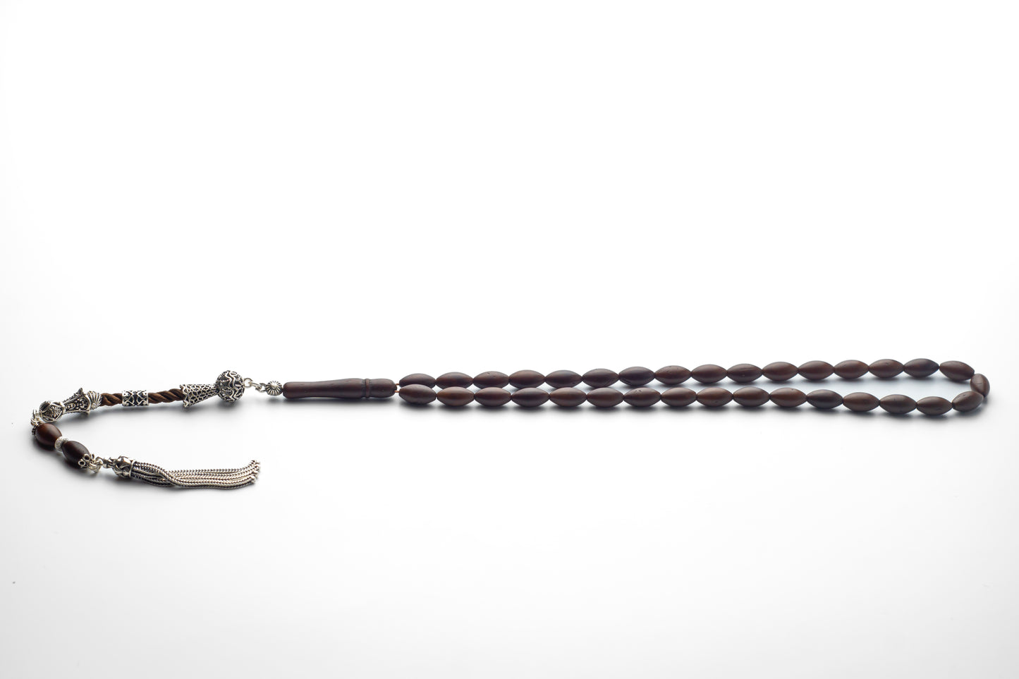 Desert Core – Kuka Wood Prayer Beads with Sterling Silver Tassel