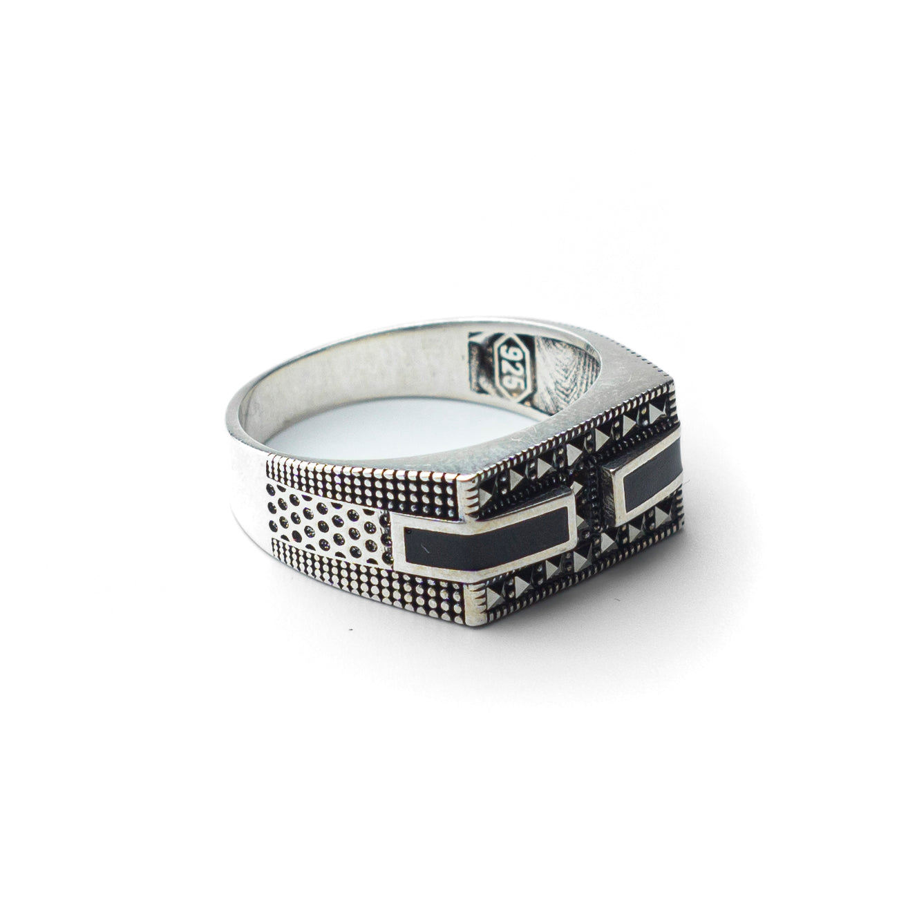 Twin Sigil – Enamel & Baguette Sterling Silver Ring