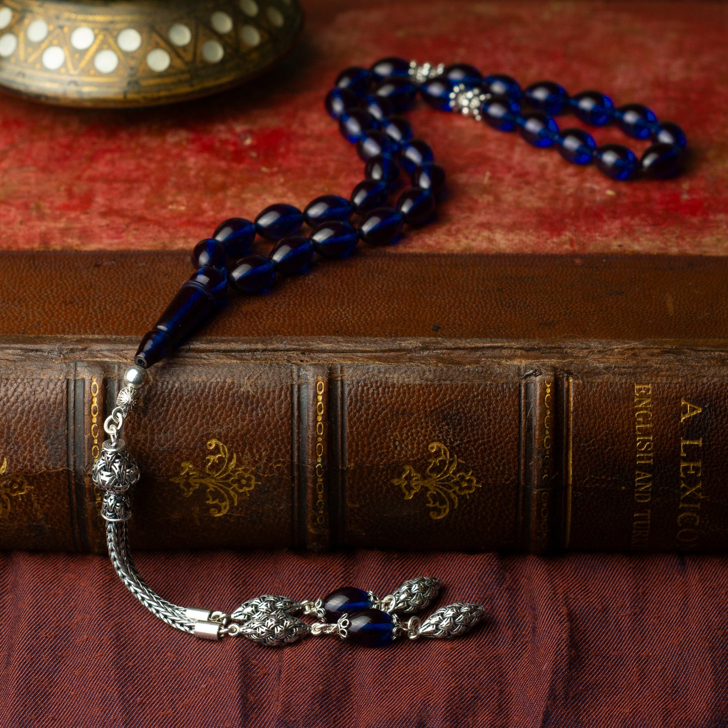 Midnight Flame – Blue Amber Tesbih with Sterling Silver Tassel
