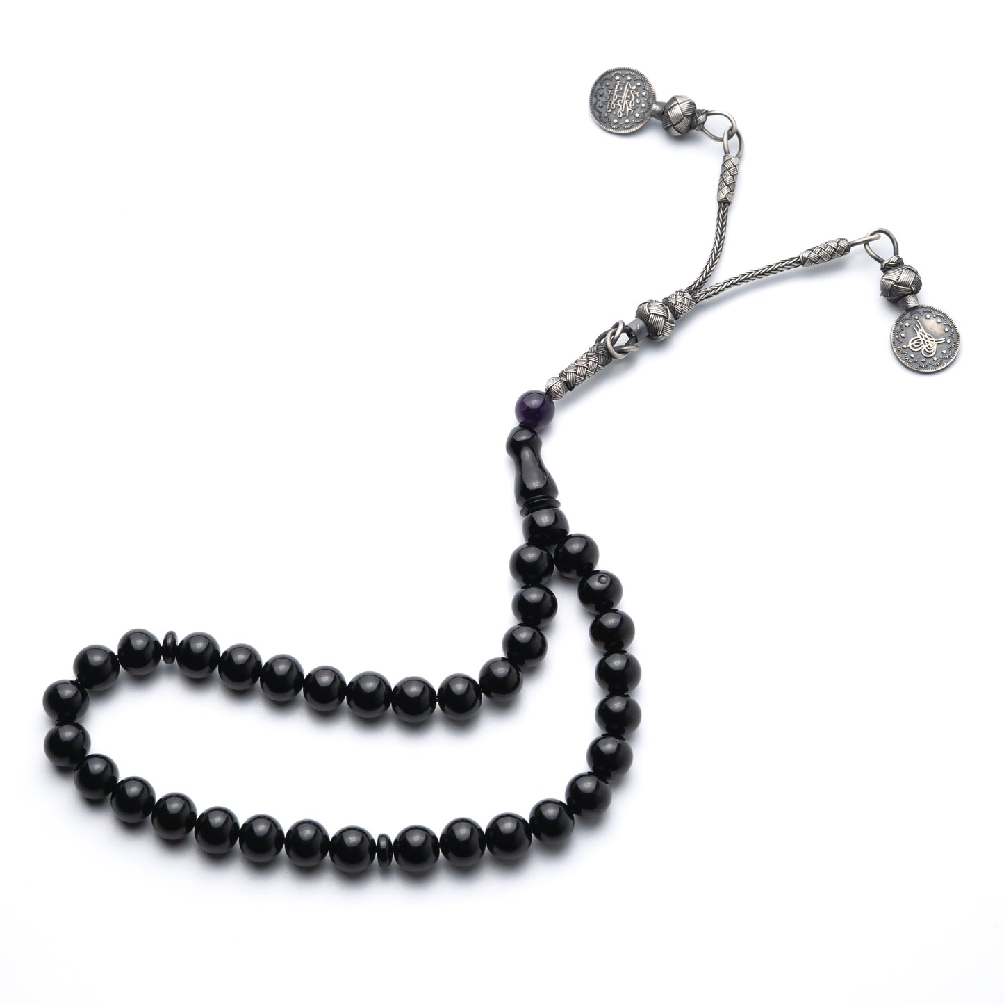 Black Sultan – Ottoman Coined Tasbih with Black Amber & Sterling Silver Tassel