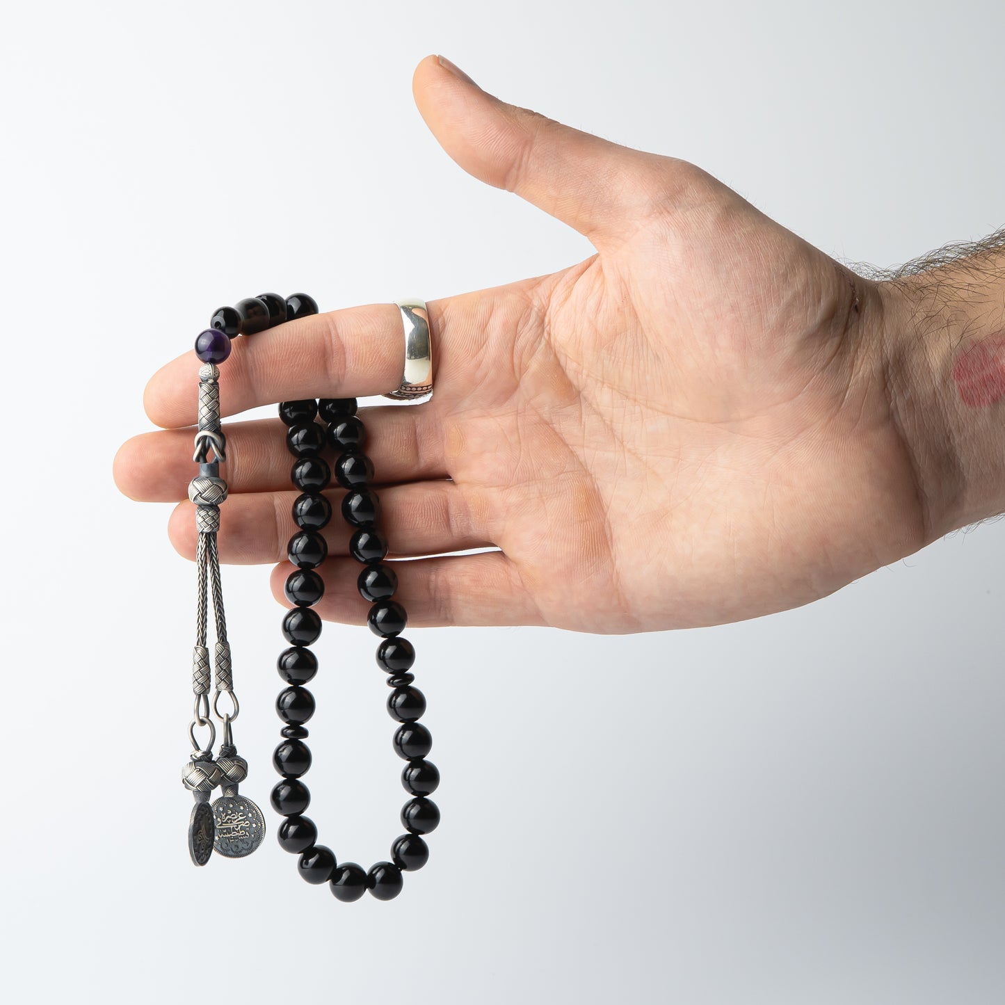 Black Sultan – Ottoman Coined Tasbih with Black Amber & Sterling Silver Tassel