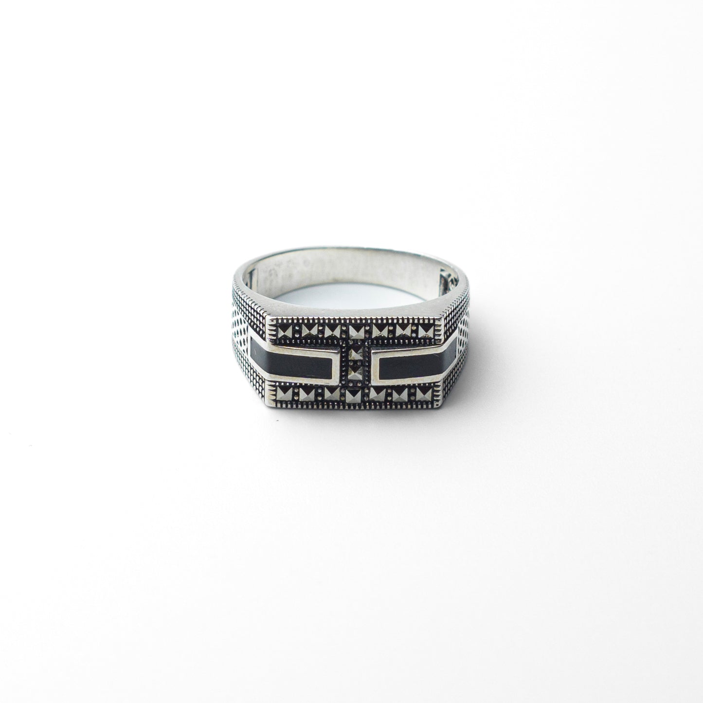 Twin Sigil – Enamel & Baguette Sterling Silver Ring