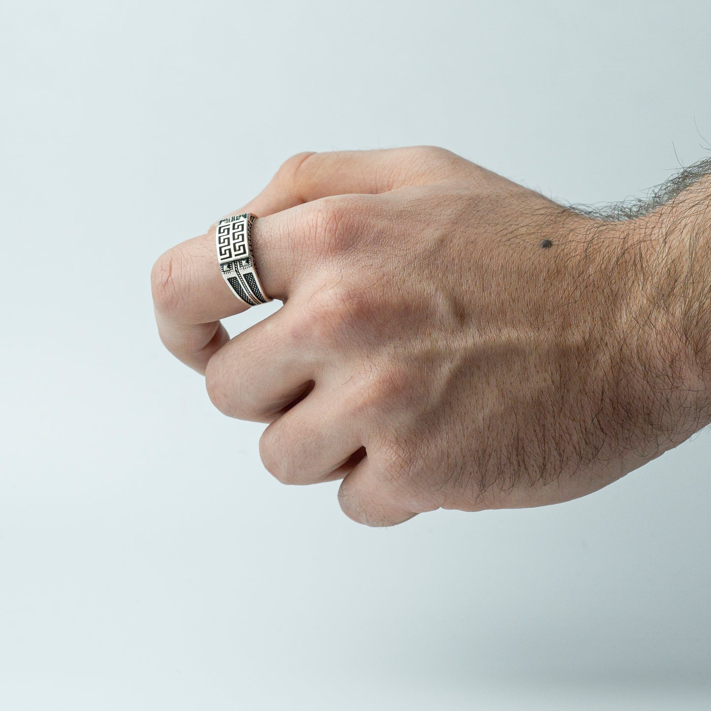 Aegean Echo – Enamel Meander 925 Sterling Silver Ring