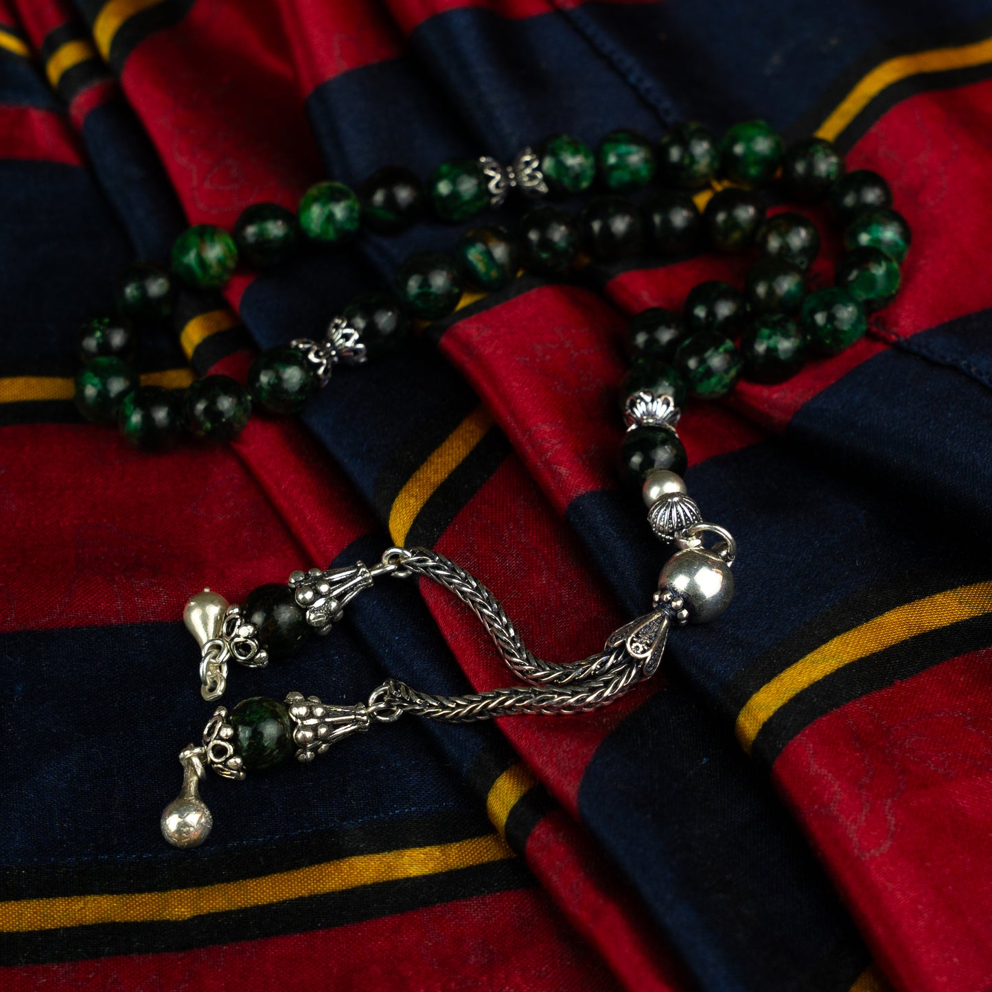 Emerald Legacy – Natural Emerald Stone Misbaha with Sterling Silver Tassel