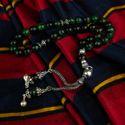 Emerald Legacy – Natural Emerald Stone Misbaha with Sterling Silver Tassel
