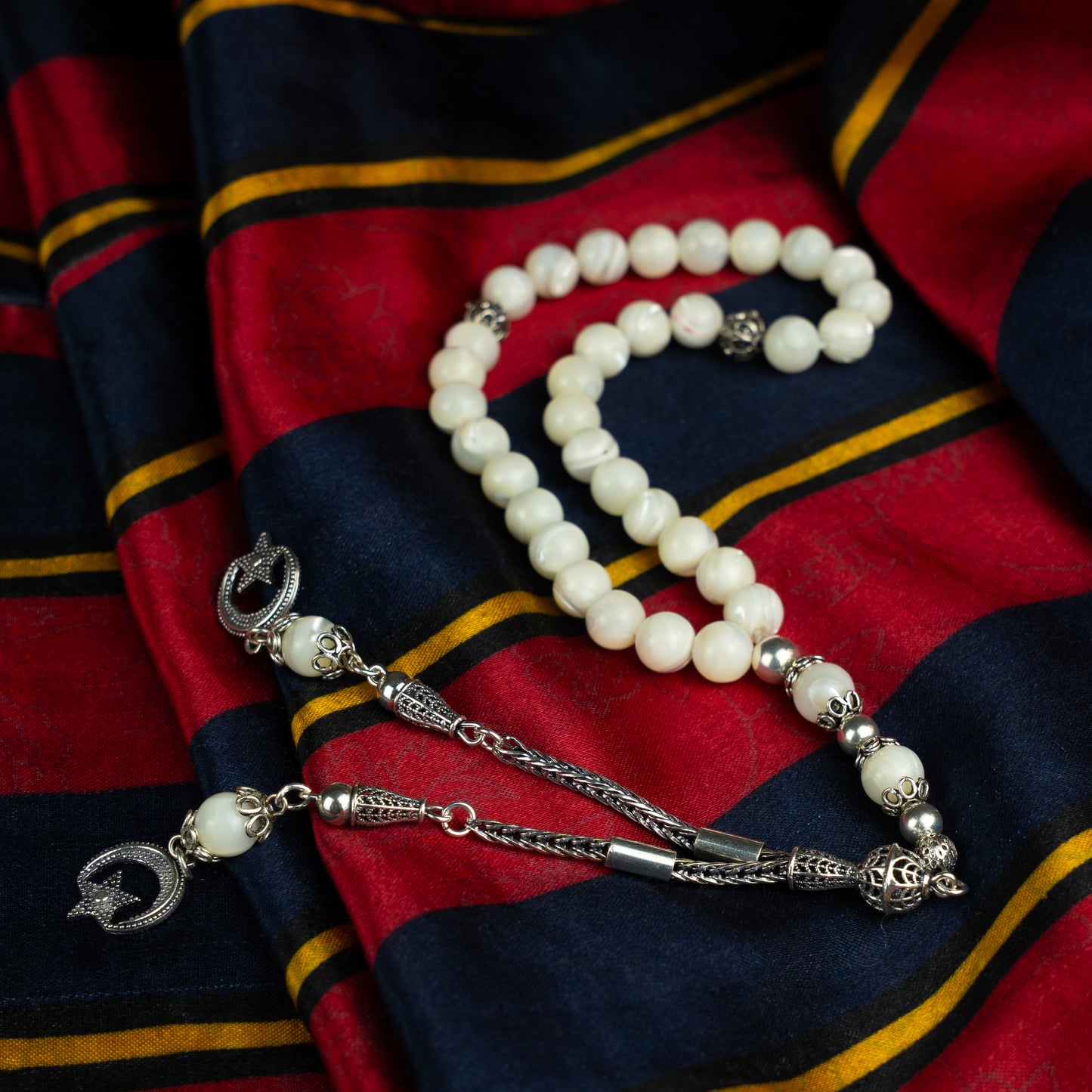 Lunar Grace – Mother of Pearl Tasbih with Sterling Silver Tassel