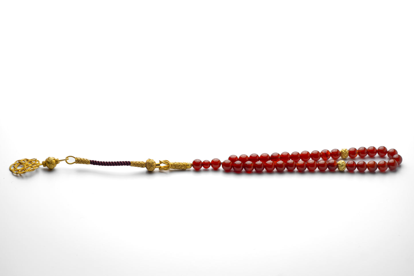Crimson Legacy – Red Agate Tasbih with Gold-Plated 1000 Sterling Silver Kazaz Tassel
