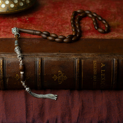 Desert Core – Kuka Wood Prayer Beads with Sterling Silver Tassel
