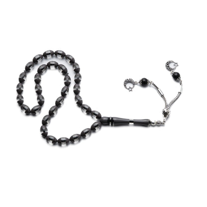 Midnight Crescent – Fire Amber Misbaha with Sterling Silver Tassel
