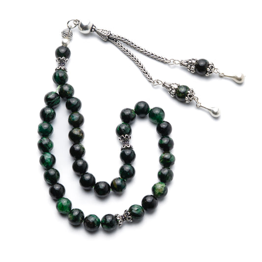 Emerald Legacy – Natural Emerald Stone Misbaha with Sterling Silver Tassel