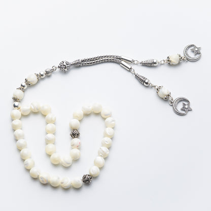 Lunar Grace – Mother of Pearl Tasbih with Sterling Silver Tassel