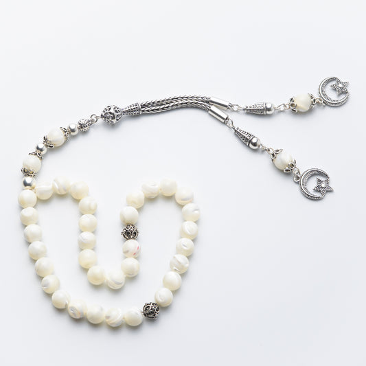 Lunar Grace – Mother of Pearl Tasbih with Sterling Silver Tassel