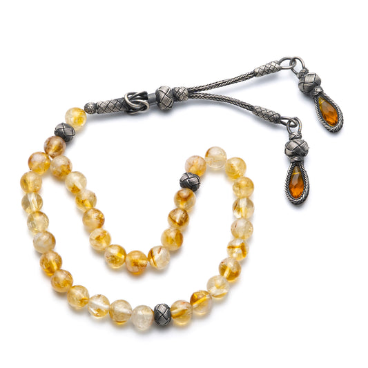 Sultan’s Dawn – Citrine Stone Prayer Beads with Sterling Silver Tassel