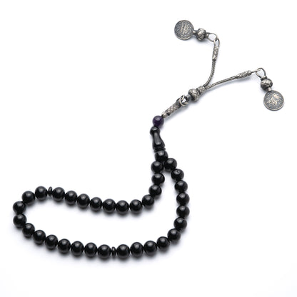 Black Sultan – Ottoman Coined Tasbih with Black Amber & Sterling Silver Tassel