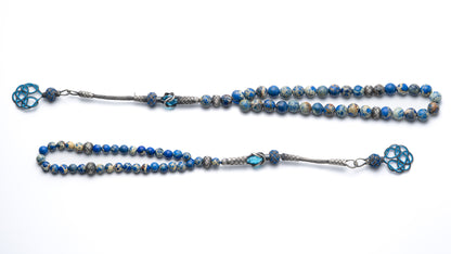Azure Legacy – Variscite Stone Father-Son Tasbih Set with Sterling Silver Trabzon-Style Kazaz Tassels