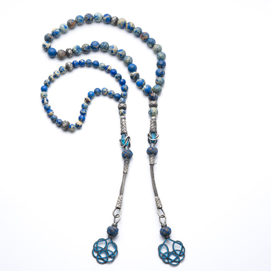 Azure Legacy – Variscite Stone Father-Son Tasbih Set with Sterling Silver Trabzon-Style Kazaz Tassels