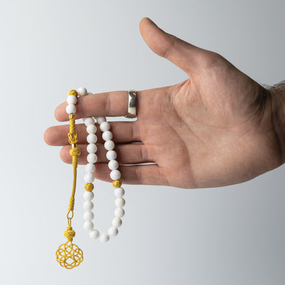 Gold Lunar Grace – Mother of Pearl Prayer Beads with Gold-Plated Silver Kazaz Tassel