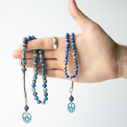 Azure Legacy – Variscite Stone Father-Son Tasbih Set with Sterling Silver Trabzon-Style Kazaz Tassels