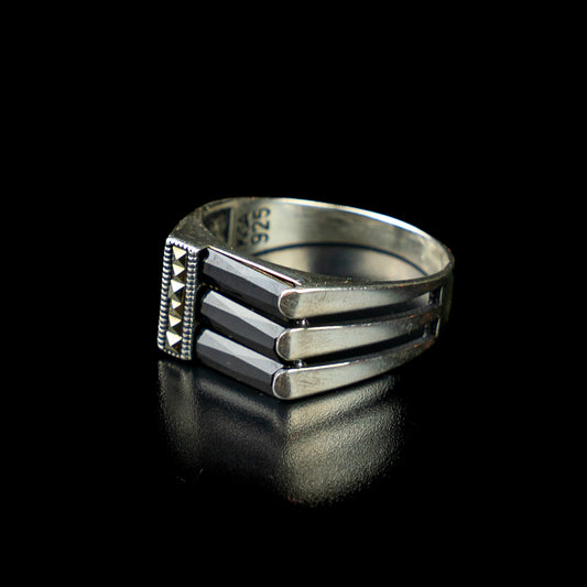 Triad Brilliance – Handcrafted 925 Silver Ring with Zircon Accents