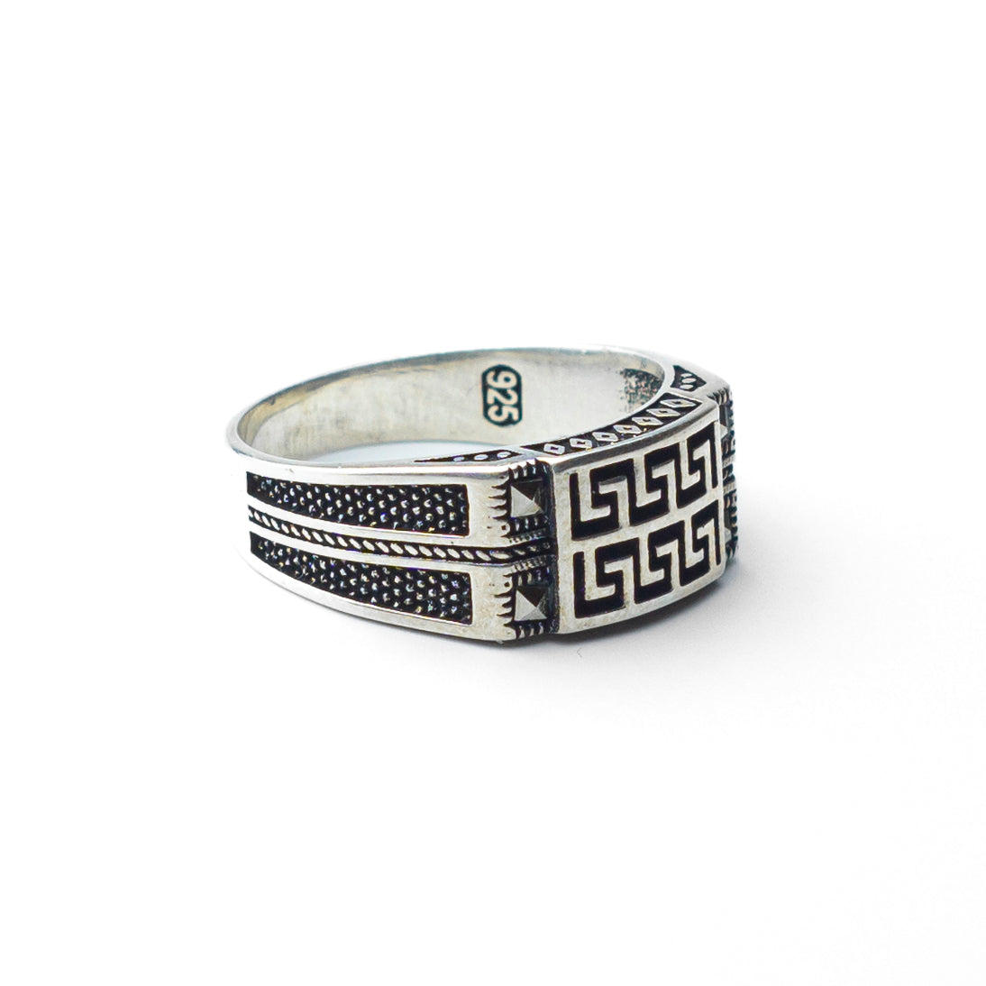 Aegean Echo – Enamel Meander 925 Sterling Silver Ring