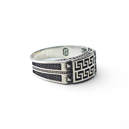 Aegean Echo – Enamel Meander 925 Sterling Silver Ring