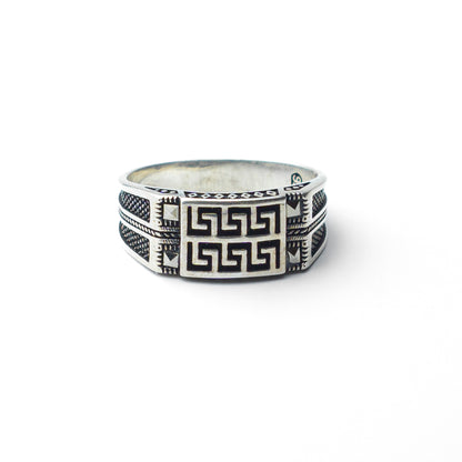 Aegean Echo – Enamel Meander 925 Sterling Silver Ring