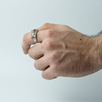 Twin Sigil – Enamel & Baguette Sterling Silver Ring